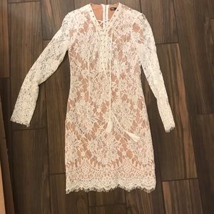 White lace long sleeve dress with rose gold detail